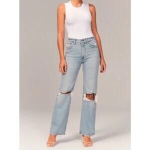 Abercrombie 90s Relaxed Jeans High Rise Distressed Blue 12 Short Petite